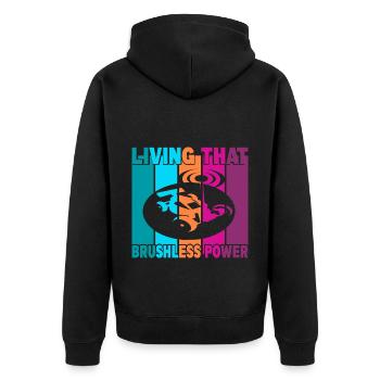 Living That Brushless Power - Unisex Premium Bio Zip Hoodie - Schwarz - Hinten - Nico (187cm)
