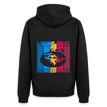 Living That Brushless Power - Unisex Premium Bio Zip Hoodie - Schwarz - Hinten - Nico (187cm)