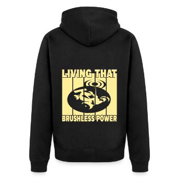 Living That Brushless Power - Unisex Premium Bio Zip Hoodie - Schwarz - Hinten - Nico (187cm)