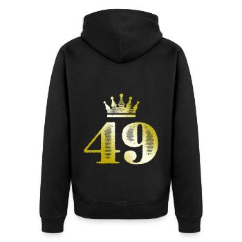 49 Zahl Krone Gold - Unisex Premium Bio Zip Hoodie - Schwarz - Hinten - Nico (187cm)