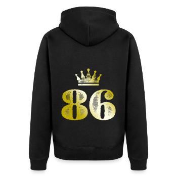 86 Zahl Krone Gold - Unisex Premium Bio Zip Hoodie - Schwarz - Hinten - Nico (187cm)