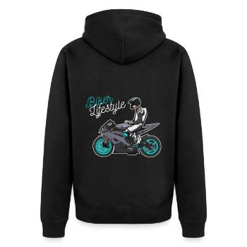 Motorcycle Lifestyle / Motorcycle / Motorcycle biker - Unisex Premium Organic Zip Hoodie - black - Back - Nico (187cm)