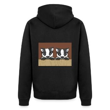 Lustige Dachse Tier Marder Wildtier Waldtier - Unisex Premium Bio Zip Hoodie - Schwarz - Hinten - Nico (187cm)