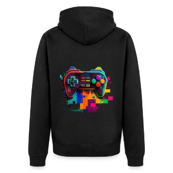 Retro Konsole - Unisex Premium Bio Zip Hoodie - Schwarz - Hinten - Nico (187cm)