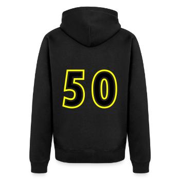 50 Number College - Unisex Premium Organic Zip Hoodie - black - Back - Nico (187cm)