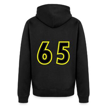 65 Number College - Unisex Premium Organic Zip Hoodie - black - Back - Nico (187cm)