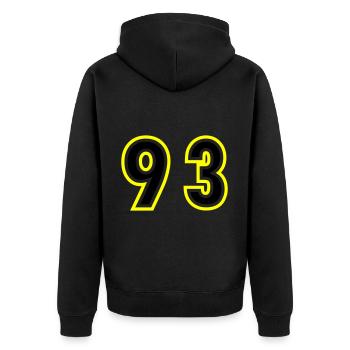 93 Zahl College - Unisex Premium Bio Zip Hoodie - Schwarz - Hinten - Nico (187cm)