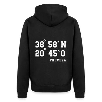 Preveza Koordinaten Griechenland Urlaub Idee - Unisex Premium Bio Zip Hoodie - Schwarz - Hinten - Nico (187cm)