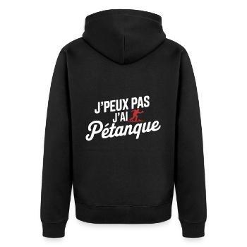 Ich kann nicht, ich habe Petanque - Unisex Premium Bio Zip Hoodie - Schwarz - Hinten - Nico (187cm)