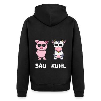 Sau Kuhl - Unisex Premium Bio Zip Hoodie - Schwarz - Hinten - Nico (187cm)