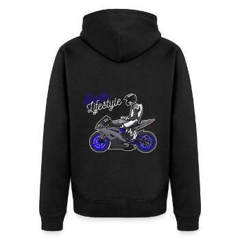 Motorcycle Lifestyle / Motorrad / Motorräder biker - Unisex Premium Bio Zip Hoodie - Schwarz - Hinten - Nico (187cm)