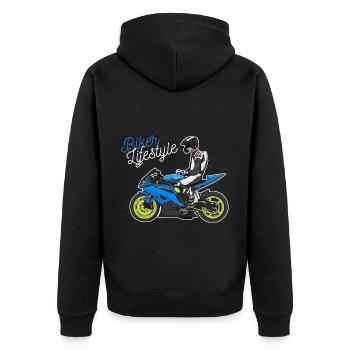 Motorcycle Lifestyle / Motorrad / Motorräder biker - Unisex Premium Bio Zip Hoodie - Schwarz - Hinten - Nico (187cm)