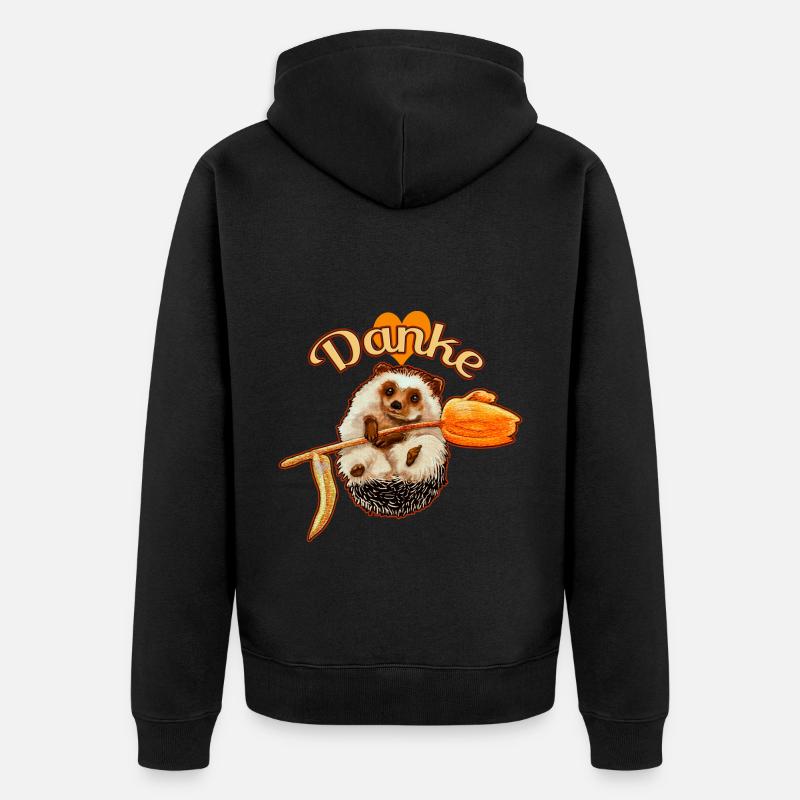 Süßer Igel mit Danke Botschaft - Unisex Premium Bio Zip Hoodie - Schwarz