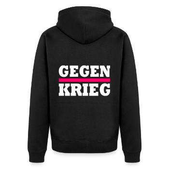 Gegen krieg - Unisex Premium Bio Zip Hoodie - Schwarz - Hinten - Nico (187cm)