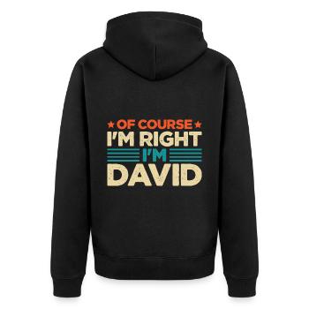Natürlich habe ich Recht, ich bin David - Unisex Premium Bio Zip Hoodie - Schwarz - Hinten - Nico (187cm)