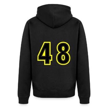 48 Number College - Unisex Premium Organic Zip Hoodie - black - Back - Nico (187cm)