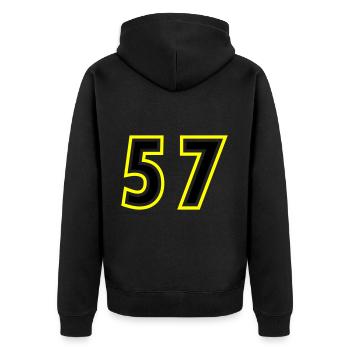 57 Number College - Unisex Premium Organic Zip Hoodie - black - Back - Nico (187cm)