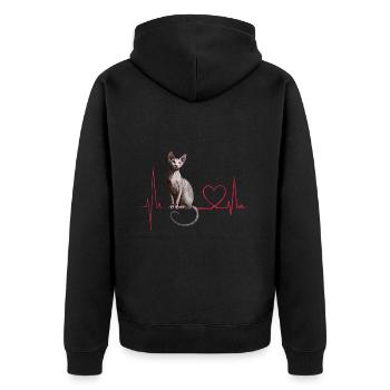 Katzen Herzschlag Geschenk - Unisex Premium Bio Zip Hoodie - Schwarz - Hinten - Nico (187cm)
