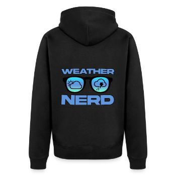 Weather Nerd 4 - Unisex Premium Bio Zip Hoodie - Schwarz - Hinten - Nico (187cm)