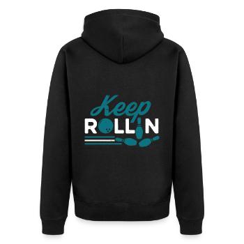 Bowling Bowlingkugel Bowlingbahn Strike - Unisex Premium Bio Zip Hoodie - Schwarz - Hinten - Nico (187cm)