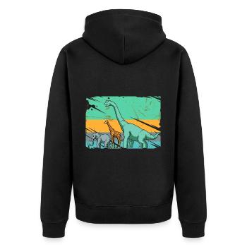 Brachiosaurus Dinosaurier Giraffe Elefant Mensch - Unisex Premium Bio Zip Hoodie - Schwarz - Hinten - Nico (187cm)