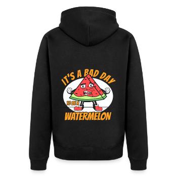 Lustiger Wassermelone Spruch Melone Frutarier - Unisex Premium Bio Zip Hoodie - Schwarz - Hinten - Nico (187cm)
