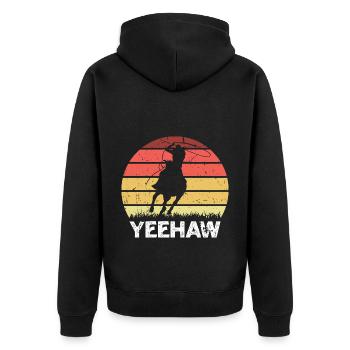 Yeehaw Western Cowboy Bull Riding Rodeo - Unisex Premium Bio Zip Hoodie - Schwarz - Hinten - Nico (187cm)