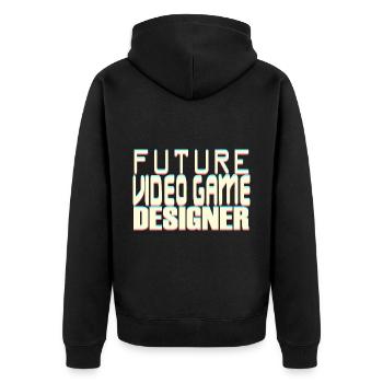 Future Video Game Designer - Unisex Premium Bio Zip Hoodie - Schwarz - Hinten - Nico (187cm)