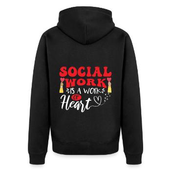 Soziale Arbeit ist eine Herzensarbeit - Unisex Premium Bio Zip Hoodie - Schwarz - Hinten - Nico (187cm)