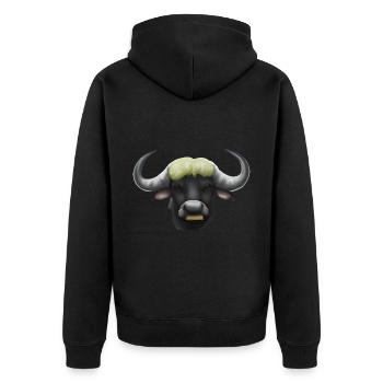 Niedlicher gezeichneter Büffel - Unisex Premium Bio Zip Hoodie - Schwarz - Hinten - Nico (187cm)