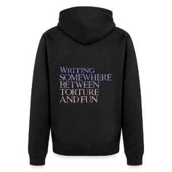 Writing, Somewhere Between Torture And Fun 3 - Unisex Premium Organic Zip Hoodie - black - Back - Nico (187cm)