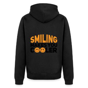 Smiling Makes You Cooler - Unisex Premium Bio Zip Hoodie - Schwarz - Hinten - Nico (187cm)