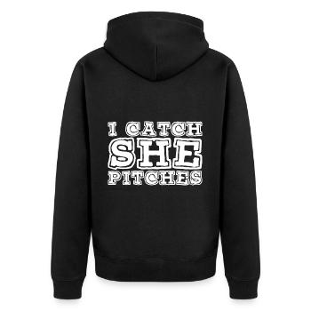 I Catch She Pitches 3 - Unisex Premium Bio Zip Hoodie - Schwarz - Hinten - Nico (187cm)