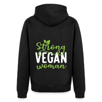 Strong Vegan Woman Veganism Animal Lover - Unisex Premium Bio Zip Hoodie - Schwarz - Hinten - Nico (187cm)