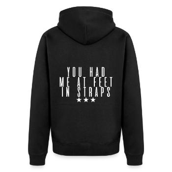 You Had Me At Feet In Straps 4 - Unisex Premium Bio Zip Hoodie - Schwarz - Hinten - Nico (187cm)