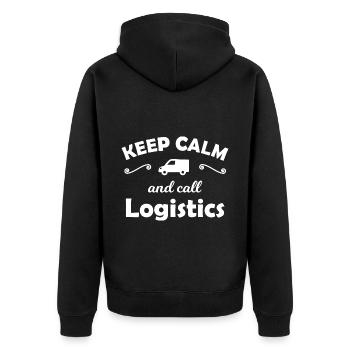 Call logistics - Unisex Premium Organic Zip Hoodie - black - Back - Nico (187cm)