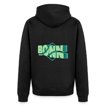Bonn Deutschland Stadt 3D Schrift Skyline - Unisex Premium Bio Zip Hoodie - Schwarz - Hinten - Nico (187cm)
