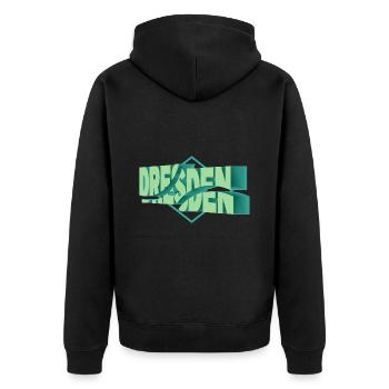 Dresden Deutschland Stadt 3D Schrift Skyline - Unisex Premium Bio Zip Hoodie - Schwarz - Hinten - Nico (187cm)