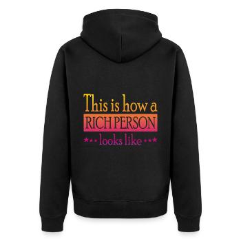 This is how a Rich Person looks like - Unisex Premium Bio Zip Hoodie - Schwarz - Hinten - Nico (187cm)