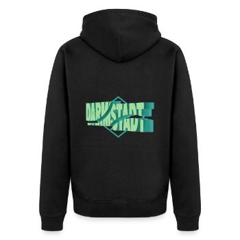 Darmstadt Deutschland Stadt 3D Schrift Skyline - Unisex Premium Bio Zip Hoodie - Schwarz - Hinten - Nico (187cm)