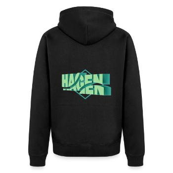 Hagen Deutschland Stadt 3D Schrift Skyline - Unisex Premium Bio Zip Hoodie - Schwarz - Hinten - Nico (187cm)