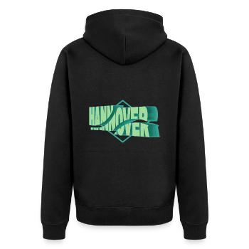 Hannover Deutschland Stadt 3D Schrift Skyline - Unisex Premium Bio Zip Hoodie - Schwarz - Hinten - Nico (187cm)