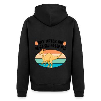Dino - Unisex Premium Bio Zip Hoodie - Schwarz - Hinten - Nico (187cm)