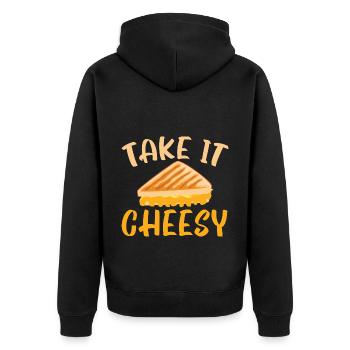 Take it Cheesy Foodie Roasted Grilled Cheese - Unisex Premium Organic Zip Hoodie - black - Back - Nico (187cm)
