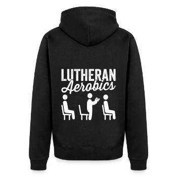 Lutherische Aerobic Religion Konfirmation - Unisex Premium Bio Zip Hoodie - Schwarz - Hinten - Nico (187cm)