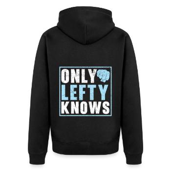 Only left-handers know left-handed, left-handed Lin - Unisex Premium Organic Zip Hoodie - black - Back - Nico (187cm)