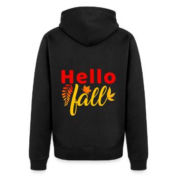 Herbst Hello Fall - Unisex Premium Bio Zip Hoodie - Schwarz - Hinten - Nico (187cm)