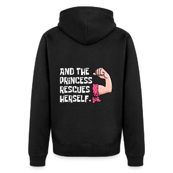 und die Prinzessin rettet sich - Unisex Premium Bio Zip Hoodie - Schwarz - Hinten - Nico (187cm)