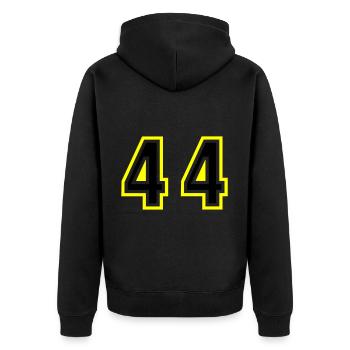 44 Zahl College - Unisex Premium Bio Zip Hoodie - Schwarz - Hinten - Nico (187cm)