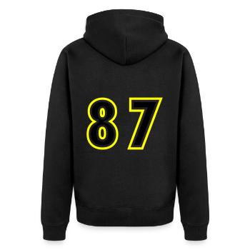 87 Number College - Unisex Premium Organic Zip Hoodie - black - Back - Nico (187cm)